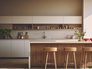 Fototapeta na wymiar Contemporary minimalistic kitchen room. AI Generated.