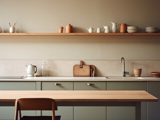 Bright minimalistic kitchen with modern furniture. AI Generated.