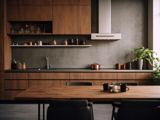Chic modern kitchen featuring trendy accessories. AI Generated.