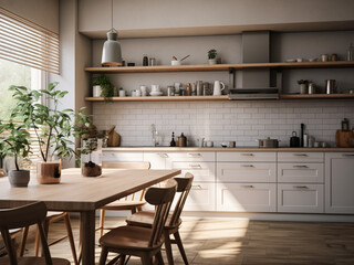 Modern kitchen showcasing stylish fixtures. AI Generated.