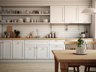 Obraz na płótnie Canvas Inviting white kitchen with a cozy ambiance. AI Generated.
