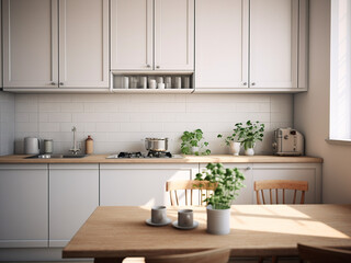 Fototapeta na wymiar White kitchen room with elegant decor. AI Generated.