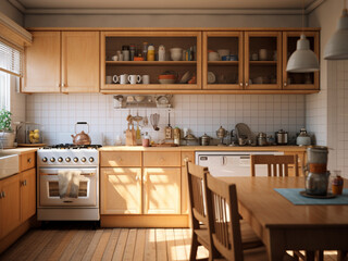 Wood kitchen designed for a natural ambiance. AI Generated.