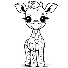 A colorless cartoon Giraffe calf stands and smiles