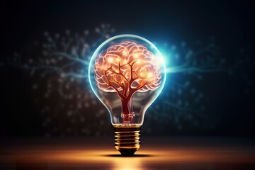 creative idea, creativity and imagination, brainstorm with light bulb and brain concept, generative AI