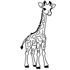 A colorless cartoon Giraffe calf stands and smiles