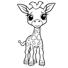 Fototapeta na wymiar A colorless cartoon Giraffe calf stands and smiles