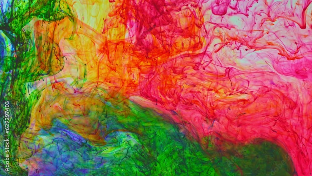 Poster colored powder flakes dissolved in water and spreads slowly when mixed with other colors to form new