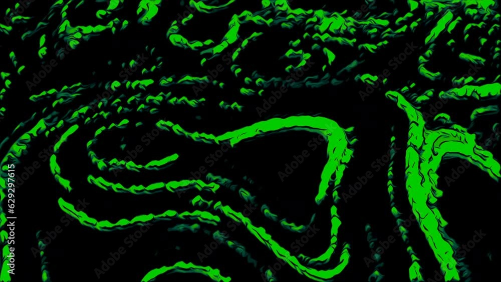 Poster colored liquid lines move in pattern on black background. motion. pattern with moving liquid molts a