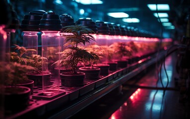 Growing cannabis under fluorescent lights, generative ai