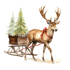 christmas deer clipart in watercolor painting design isolated against transparent background