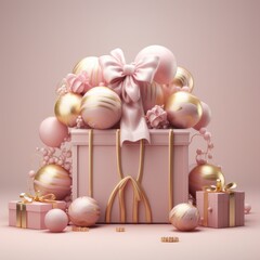 Creative illustration of pink surprise gift. Pastel background. Perfect gift for girls and women. Generative Al
