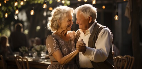 Fototapeta na wymiar Happy elderly couple, generative AI
