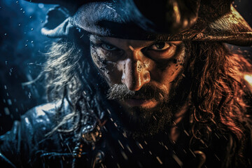 Mean pirate, exuding fierce determination and intimidation, ready to conquer the high seas