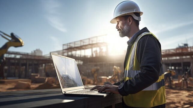 An Engineering Consultant, Building Inspector. Professional Construction site inspection drawing standing outdoors Inspecting construction drawings and Business Procedures of New buildings.