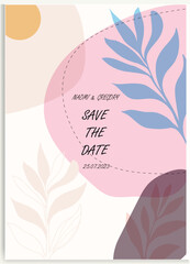 Floral wedding cards, invitation template leaves, and flowers vector