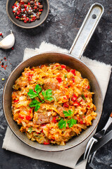 Stewed Cabbage with Meat and Vegetables, Comfort Food, Tasty Meal
