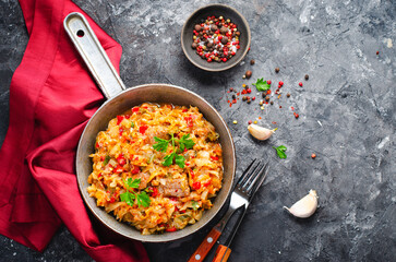 Stewed Cabbage with Meat and Vegetables, Comfort Food, Tasty Meal