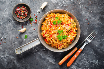 Stewed Cabbage with Meat and Vegetables, Comfort Food, Tasty Meal