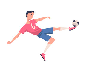 Fototapeta na wymiar Man Footballer in Pink Jersey Playing Football Pass Ball Vector Illustration