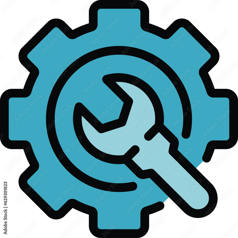 Poster technical overview gear icon outline vector. business data. financial result color flat