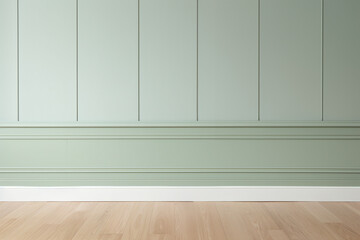 Naklejka premium grey green color wall with trendy wall molding with light wooden floors