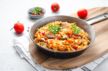 Stewed Cabbage with Meat and Vegetables, Comfort Food, Tasty Meal