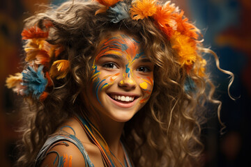 Naklejka premium Cheerful girl with painted face
