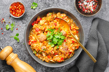 Stewed Cabbage with Meat and Vegetables, Comfort Food, Tasty Meal
