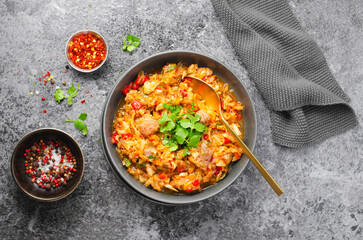 Stewed Cabbage with Meat and Vegetables, Comfort Food, Tasty Meal