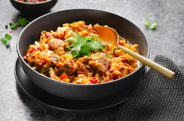 Stewed Cabbage with Meat and Vegetables, Comfort Food, Tasty Meal