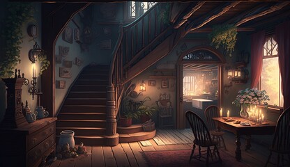 Inn in the house illustration beautiful image Ai generated art