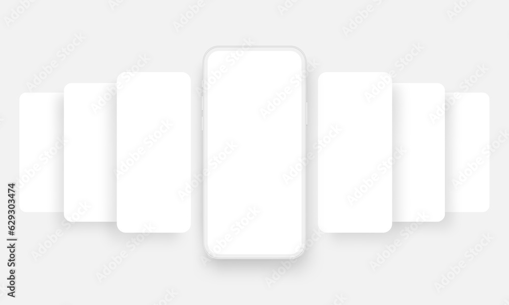 Poster clay smartphone with blank wireframe screens. template for mobile app design. vector illustration