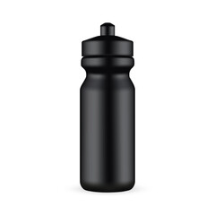 Black Sport Bottle Mockup, Isolated on White Background. Vector Illustration