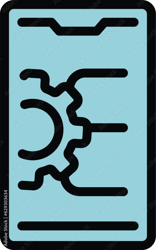 Poster gear system phone icon outline vector. data result. research overview color flat