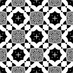 Black and white geometric seamless pattern with abstact shapes. Repeat pattern for fashion, textile design,  on wall paper, wrapping paper, fabrics and home decor.