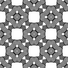 Black and white geometric seamless pattern with abstact shapes. Repeat pattern for fashion, textile design,  on wall paper, wrapping paper, fabrics and home decor.