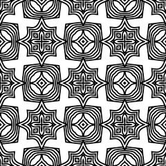 Black and white geometric seamless pattern with abstact shapes. Repeat pattern for fashion, textile design,  on wall paper, wrapping paper, fabrics and home decor.