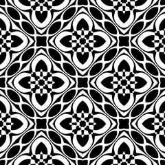 Black and white geometric seamless pattern with abstact shapes. Repeat pattern for fashion, textile design,  on wall paper, wrapping paper, fabrics and home decor.