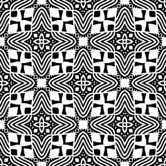 Black and white geometric seamless pattern with abstact shapes. Repeat pattern for fashion, textile design,  on wall paper, wrapping paper, fabrics and home decor.