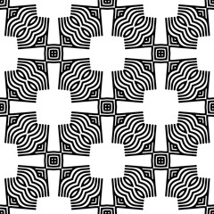 Black and white geometric seamless pattern with abstact shapes. Repeat pattern for fashion, textile design,  on wall paper, wrapping paper, fabrics and home decor.