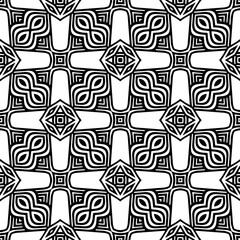 Black and white geometric seamless pattern with abstact shapes. Repeat pattern for fashion, textile design,  on wall paper, wrapping paper, fabrics and home decor.