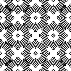 Black and white geometric seamless pattern with abstact shapes. Repeat pattern for fashion, textile design,  on wall paper, wrapping paper, fabrics and home decor.