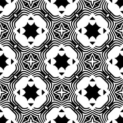 Black and white geometric seamless pattern with abstact shapes. Repeat pattern for fashion, textile design,  on wall paper, wrapping paper, fabrics and home decor.