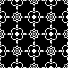 Black and white geometric seamless pattern with abstact shapes. Repeat pattern for fashion, textile design,  on wall paper, wrapping paper, fabrics and home decor.