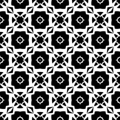 Black and white geometric seamless pattern with abstact shapes. Repeat pattern for fashion, textile design,  on wall paper, wrapping paper, fabrics and home decor.