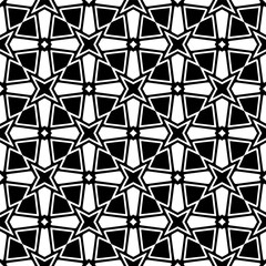Black and white geometric seamless pattern with abstact shapes. Repeat pattern for fashion, textile design,  on wall paper, wrapping paper, fabrics and home decor.