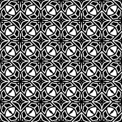 Black and white geometric seamless pattern with abstact shapes. Repeat pattern for fashion, textile design,  on wall paper, wrapping paper, fabrics and home decor.