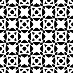 Black and white geometric seamless pattern with abstact shapes. Repeat pattern for fashion, textile design,  on wall paper, wrapping paper, fabrics and home decor.