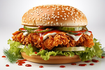 chicken burger on white background